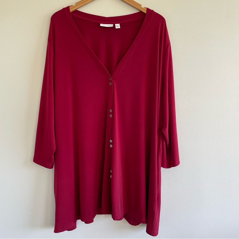 Susan Graver Women's Button Up Tunic Top Burgundy Size 3XP